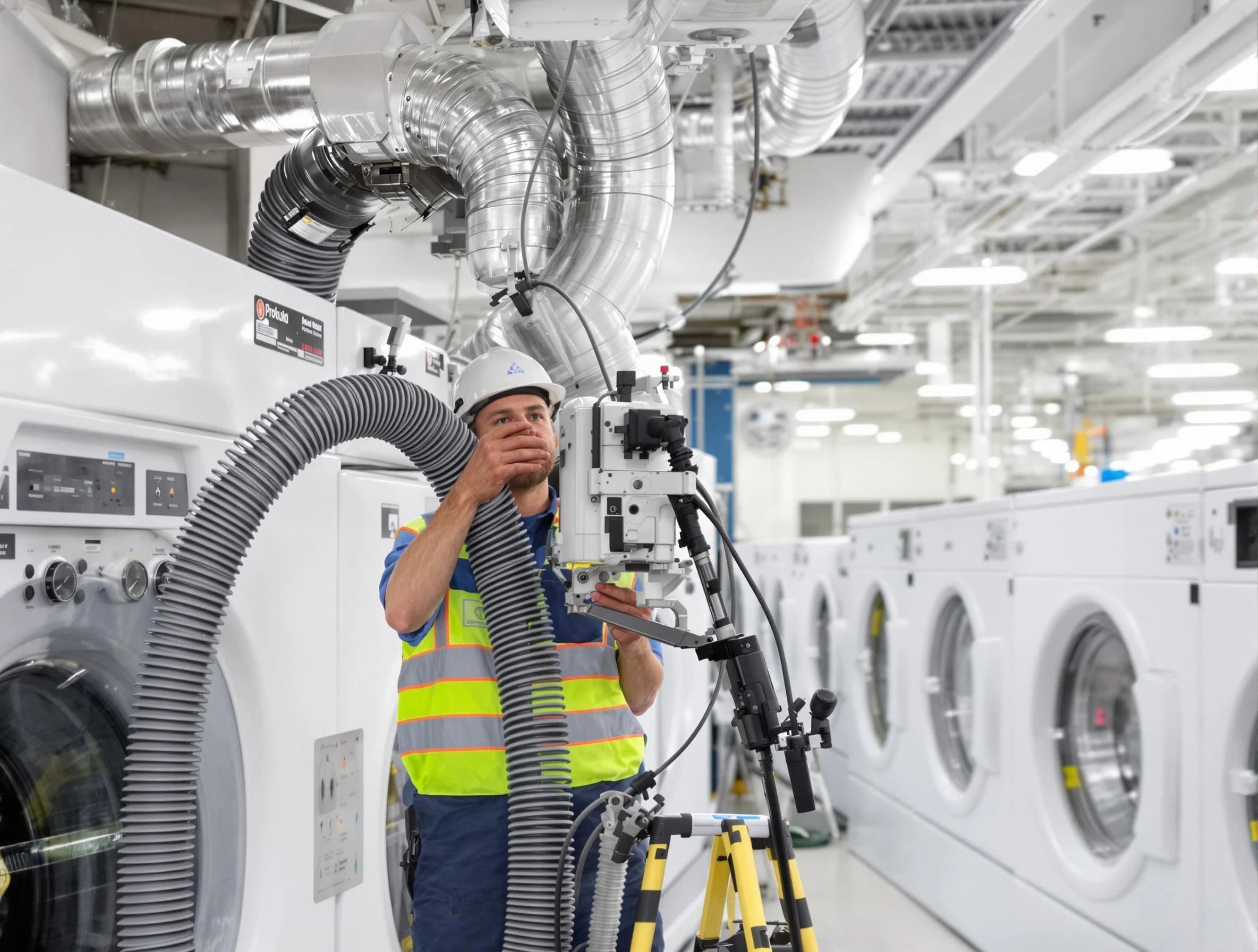 Shawnee Dryer Vent Cleaning team performing commercial-grade dryer vent cleaning at a business facility in Shawnee