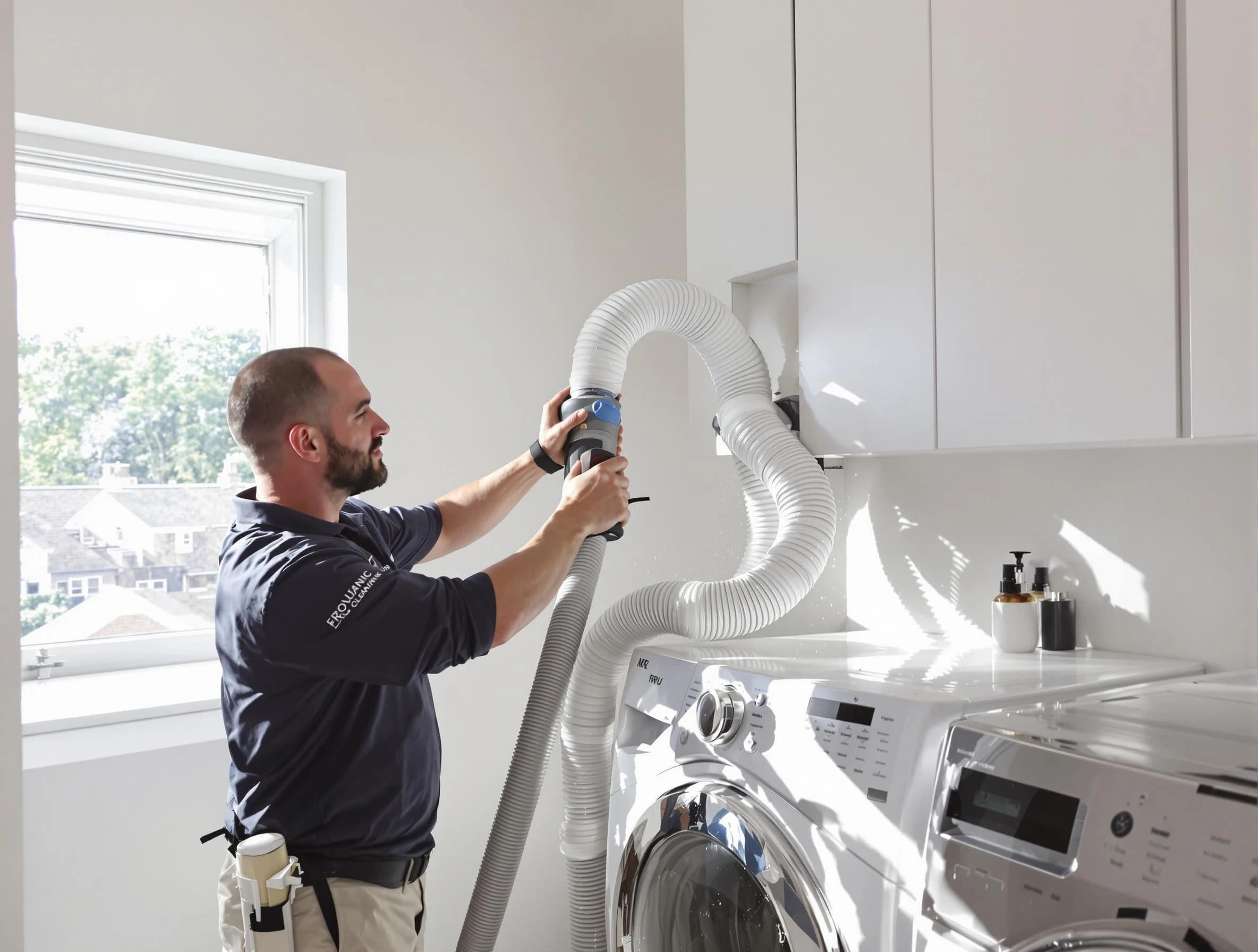 Certified Shawnee Dryer Vent Cleaning technician performing dryer vent cleaning in Shawnee