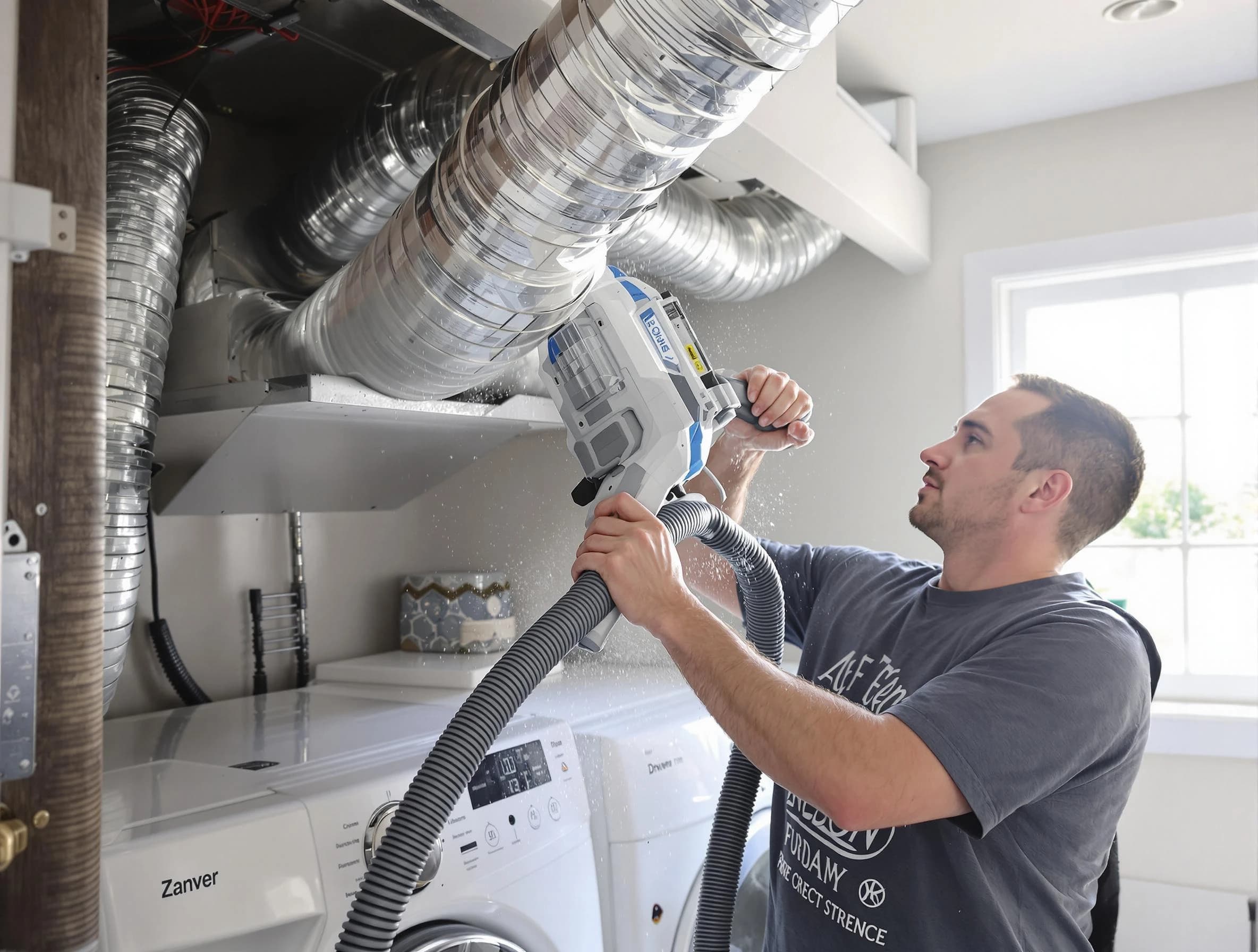 Shawnee Dryer Vent Cleaning specialist cleaning deep within a dryer vent duct system in Shawnee